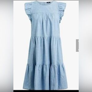 J. Crew Chambray Tiered Ruffle-Sleeve Dress size 4